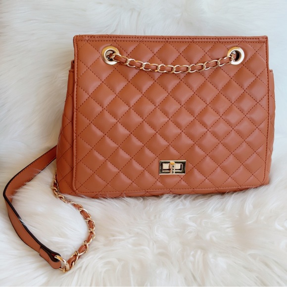 Quilted flap bag shoulder or crossbody honey beige brown gold chain - Picture 3 of 13